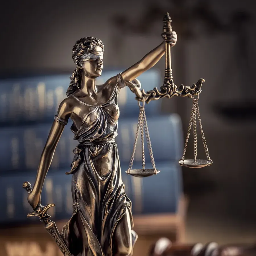 Lady justice statue on desk
